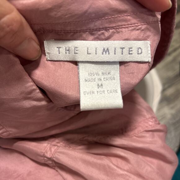 Vintage The Limited Solid Blue Silk Shirt Blouse Women Medium Button up Pocket - Picture 6 of 7